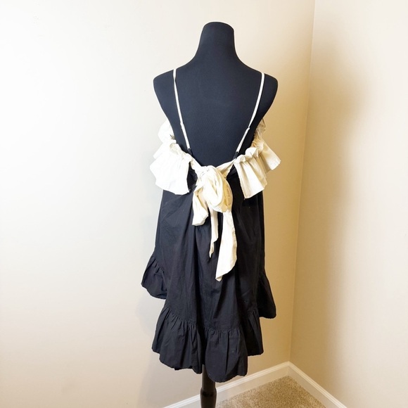 Anthropologie Babydoll Dress M | Black & White Ruffle Poplin | Romantic Style - Picture 7 of 10